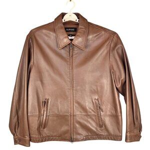 Murano Mens L Jacket Brown Leather Butter Soft Lambskin Full Zip Pockets Classic